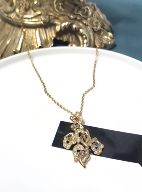 Vintage金色简约多簇花卉短款精致项链