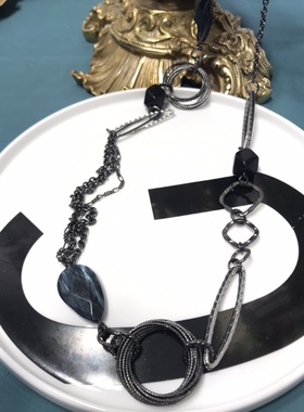 孤品不规则复古黑色链条长款项链 很特别