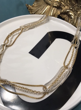 Vintage双色金色银色铜镀真金盒子链长款项链毛衣链保存品