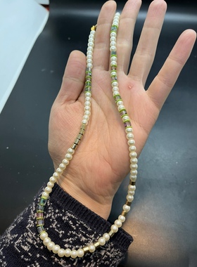 不规则炫彩捷克水晶珠白色琉璃珍珠短款项链长度45厘米左右