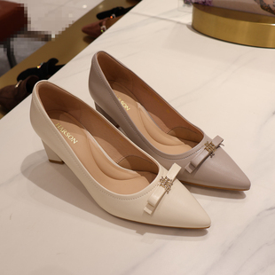 哈森女鞋 HS257131 HARSON2025年春款 粗跟蝴蝶结 商场新品