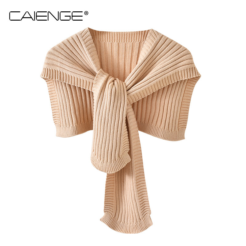 秋冬打结网红针织披肩秋季女外搭配裙子短款斗篷假领子小围巾两用