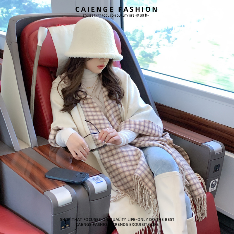 双面气质格子民族风斗篷