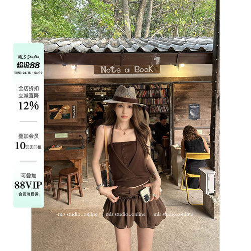 MLS 甜圈裙摆 甜柔氛围2026夏季新款女蝴蝶结芭蕾花边短款蓬蓬裙