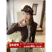 2025圆领长袖 MLS T恤 上衣女秋季 新款 韩女feel 条纹拼接收腰开衫