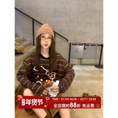 2025宽松休闲打底衫 MLS T恤女秋季 新品 俏皮凯蒂猫 复古条纹长袖