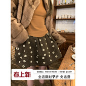 新款 甜系出街2026春季 女保暖花朵毛呢伞摆半身裙 花漾冬游记 MLS