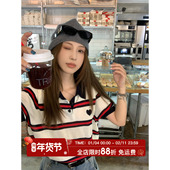 miu系美学 翻领条纹针织短袖 T恤女夏季 MLS 撞色休闲polo衫 上衣