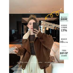 MLS 中古醇棕 vtg法则冬季女复古可拆卸羊毛领加厚派克服羽绒服