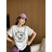 松弛感 韩系猫咪印花短袖 T恤女夏季 MLS 宽松休闲百搭舒适半袖 上衣