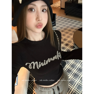 韩系加厚长袖 MLS 女轻巧高级字母修身 穿不腻2025冬季 T恤 韩女曲线