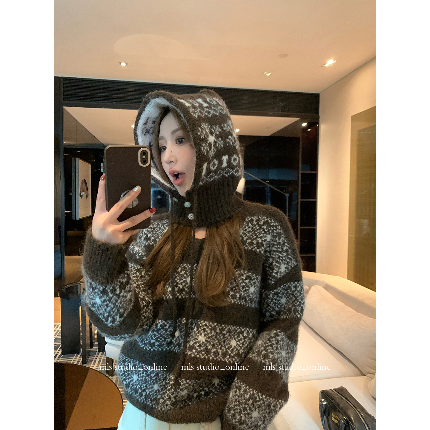 MLS 11/24 20点上新88折【北欧雪松】北欧提花 复古提花带帽毛衣