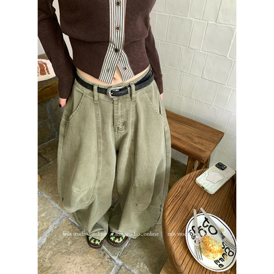 MLS美式复古弯刀阔腿裤女