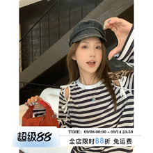 MLS 条纹美学 设计感小众镂空露肩长袖T恤女夏季宽松休闲百搭上衣