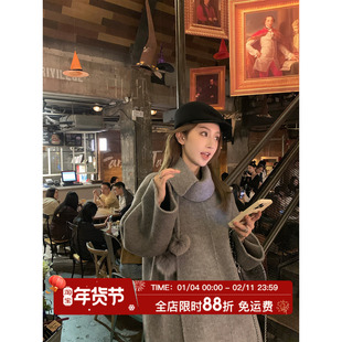 MLS 莉莉香小姐 斜门襟双面呢斗篷羊毛大衣女春季新中式毛呢外套