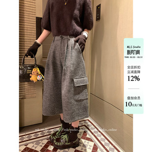 女典藏中古七分双口袋直筒毛呢裤 MLS 新款 2026春季 格雷毛呢裤