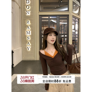 MLS 香肩尤莉 纯欲风2026春夏新款上衣女V领露肩吊带辣妹打底衫