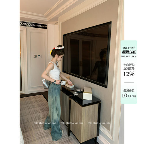 MLS不费力休闲牛仔阔腿裤