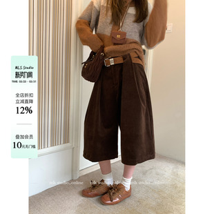 浓郁生巧 2026宽松阔腿休闲裤 复古灯芯绒七分裤 新款 子女春季 MLS