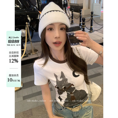 MLS 绅士小马 趣味可爱卡通2026春季新款上衣女眼镜小马印花T恤