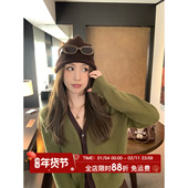 抹茶可可派 韩系拼色V领毛衣女秋冬季 新款 MLS 2025休闲气质针织衫