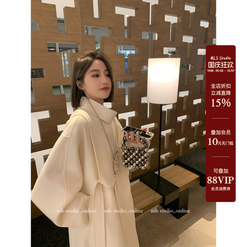 MLS可可奶咖斜门襟毛呢外套女