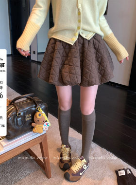 MLS 菱格圆舞曲 氛围美学家春季女新品短裙菱格夹棉立体A字蓬蓬裙