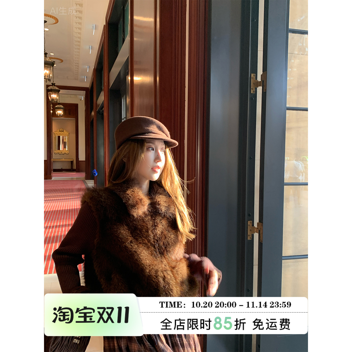 MLS香芋小熊环葆毛拼接外套女