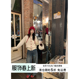 MLS 水洗工艺 韩系镶钻牛仔裤女春季设计感小众宽松休闲直筒长裤