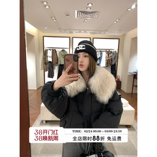 MLS 雪顶软芙 轻盈蓬松冬季女真狐狸大毛领90白鸭绒保暖厚羽绒服