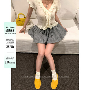 MLS miu系美学 松紧抽绳花苞短裙女夏季小个子蓬蓬短裙休闲半身裙