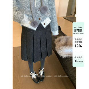 呢感百褶 中长款 miu系 新款 裙子 高腰百褶半身裙2026春季 MLS