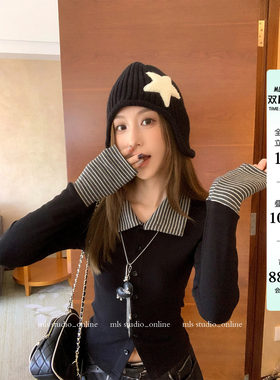 MLS条纹撞色翻领长袖T恤女