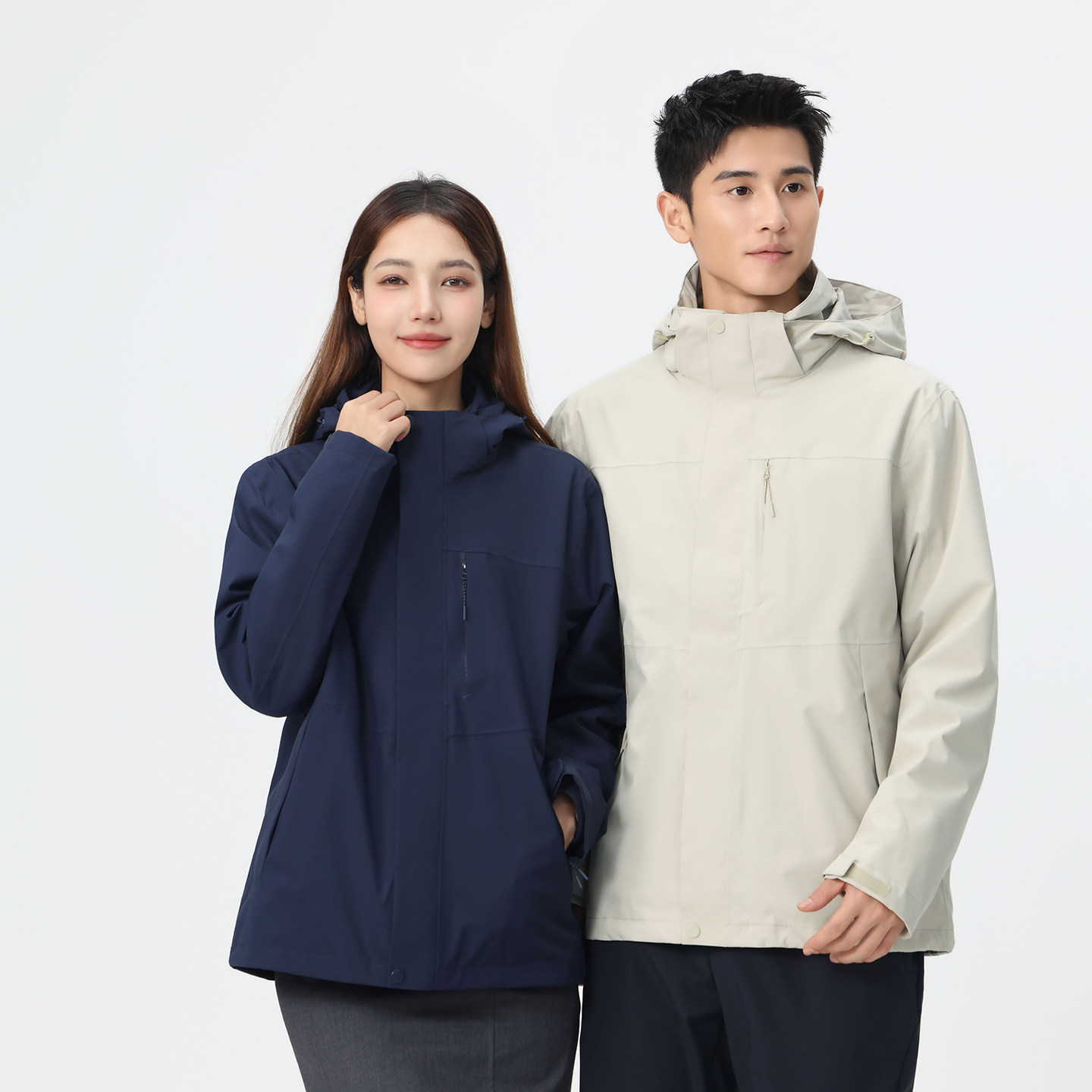 德国户外三合一可拆卸冲锋衣冬季工装外套男女防风防水登山服印字