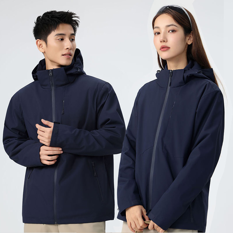 2026新款藏蓝色冲锋衣外套男春秋冬户外运动防水夹克定制团购印字