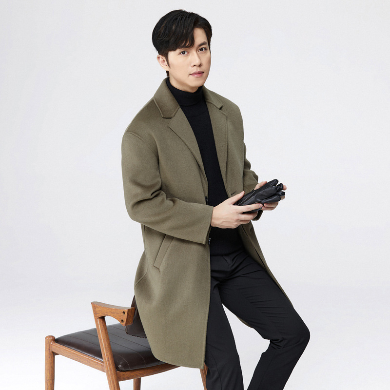 秋冬双面零羊绒大衣男新款中长款宽松西装落肩羊毛呢子风衣外套