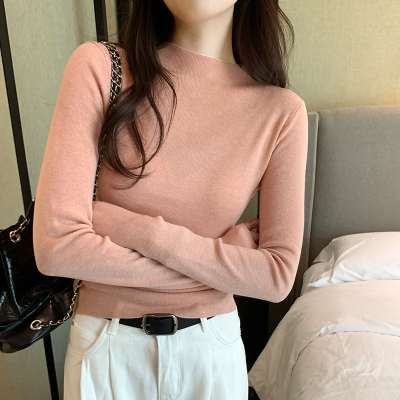 橘粉色半高领针织打底衫女装秋冬季2025新款内搭中领毛衣修身上衣