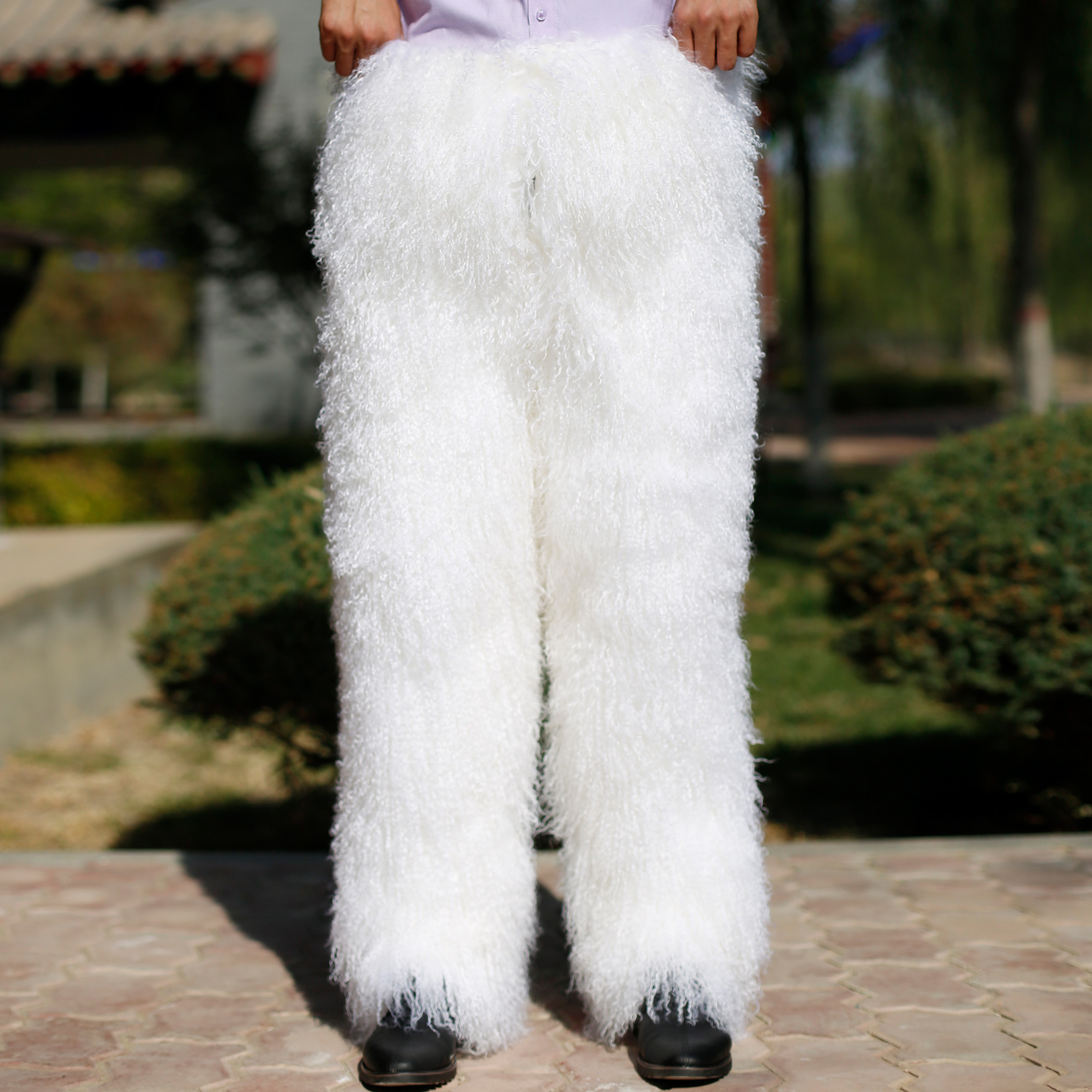 宁夏滩羊皮羊毛二毛皮裤子真皮毛一体羊皮保暖皮裤羊羔毛秋冬防风