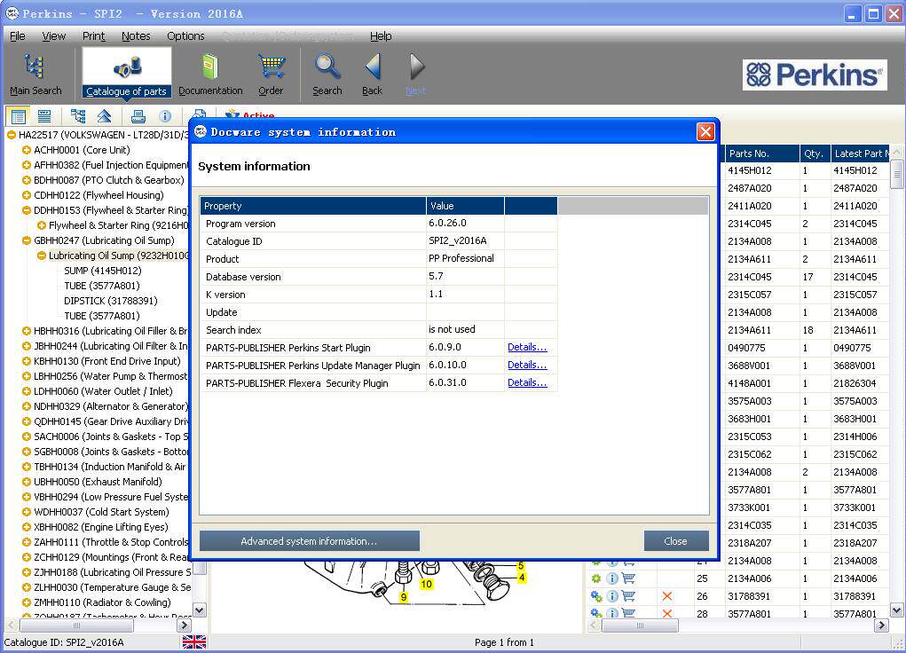 帕金斯发动机配件维修目录 Perkins SPI2 2018A