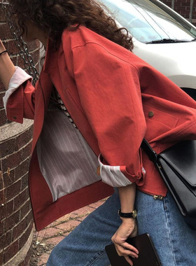 欲望都市~2024新款 休闲宽松红色棒球服外套小个子短款夹克杉女春
