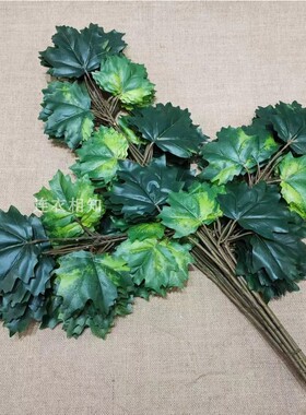 仿真树叶室内外绿色梧树叶美化桐树绑枝塑料枫叶青桐叶桐麻枝