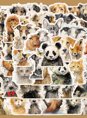 50张可爱卡通炸毛动物贴纸笔记本电脑手账本手机壳装饰防水贴画