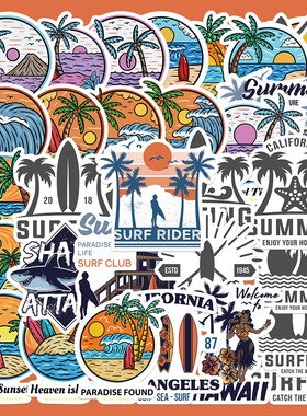 35张欧美加州阳光贴纸笔记本电脑手账本手机壳ipad装饰防水贴画