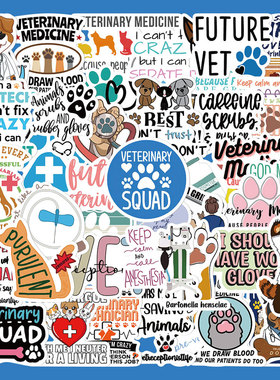 50张卡通兽医贴纸笔记本电脑手账本手机壳桌面装饰防水DIY贴画