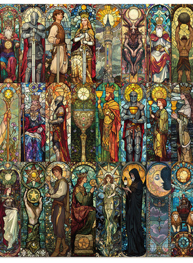 30张跨境复古彩绘玻璃塔罗牌书签高级感小众创意阅读标记精美卡片