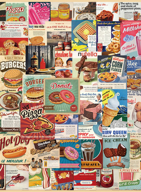 50张欧美复古食物贴纸笔记本电脑行李箱装饰跨境防水diy贴画