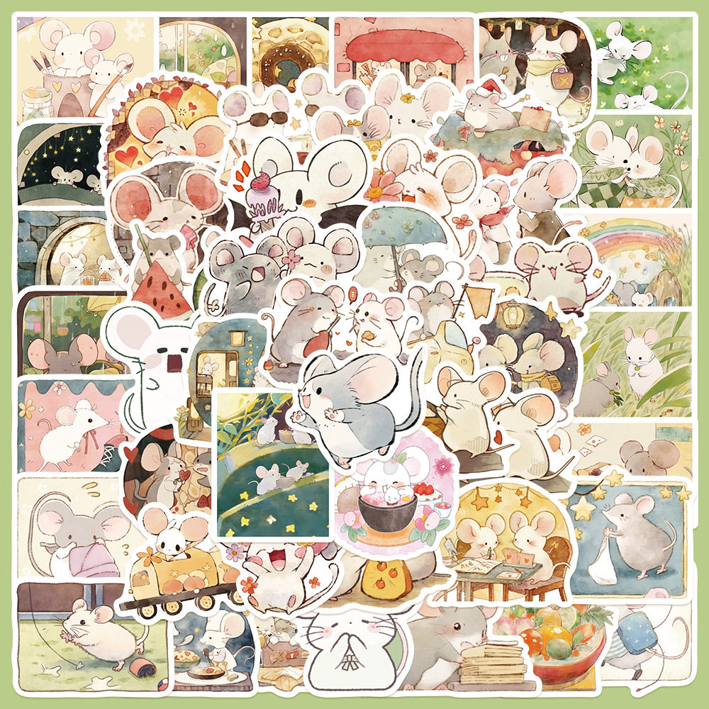 50张可爱卡通q萌动物鼠bro贴纸笔记本电脑保温杯装饰防水diy贴画