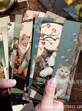 30张新款日式猫书签文艺风水彩油画小猫高级感diy阅读标注卡
