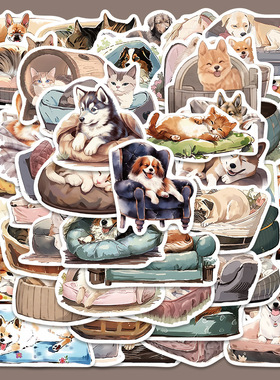 50张可爱卡通舒适的猫狗贴纸笔记本电脑手账本手机壳装饰跨境贴画