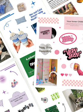 8张ins风拼贴纸韩系diy手机壳手账本笔记本电脑装饰防水贴画可爱